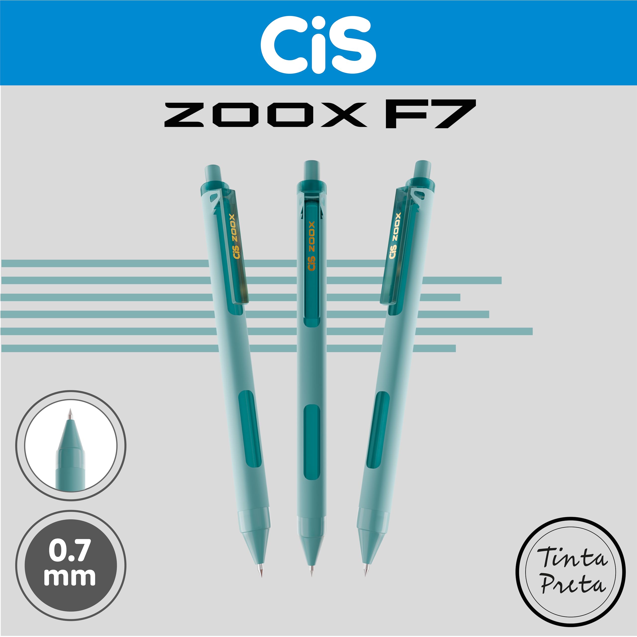 CIS Zoox F7 Caneta Rollergel Retrátil - Azul (Tinta Preta